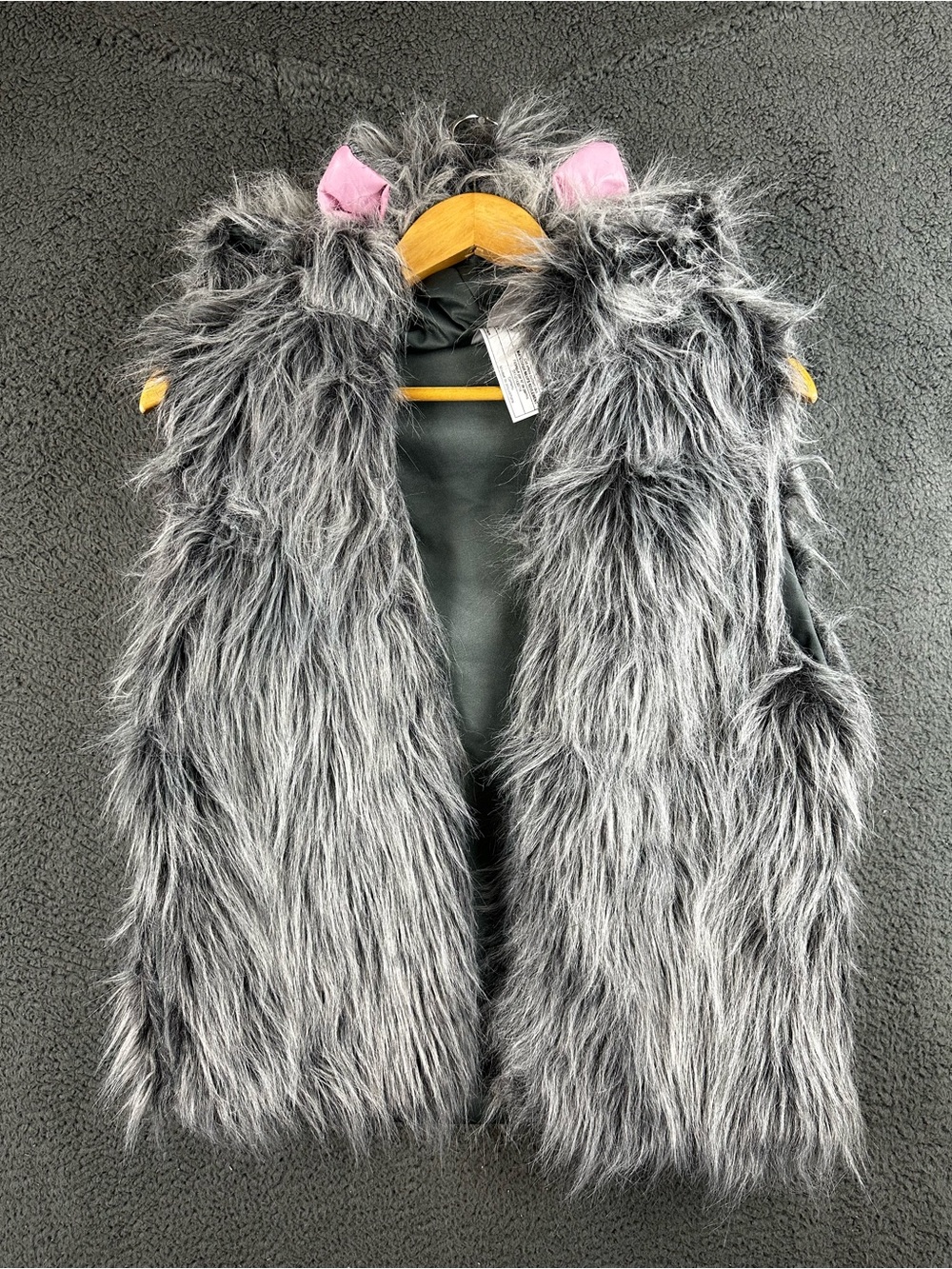 Spirit Halloween Gray Shaggy Faux Fur Animal Costume Vest with Ears Adult L/XL
